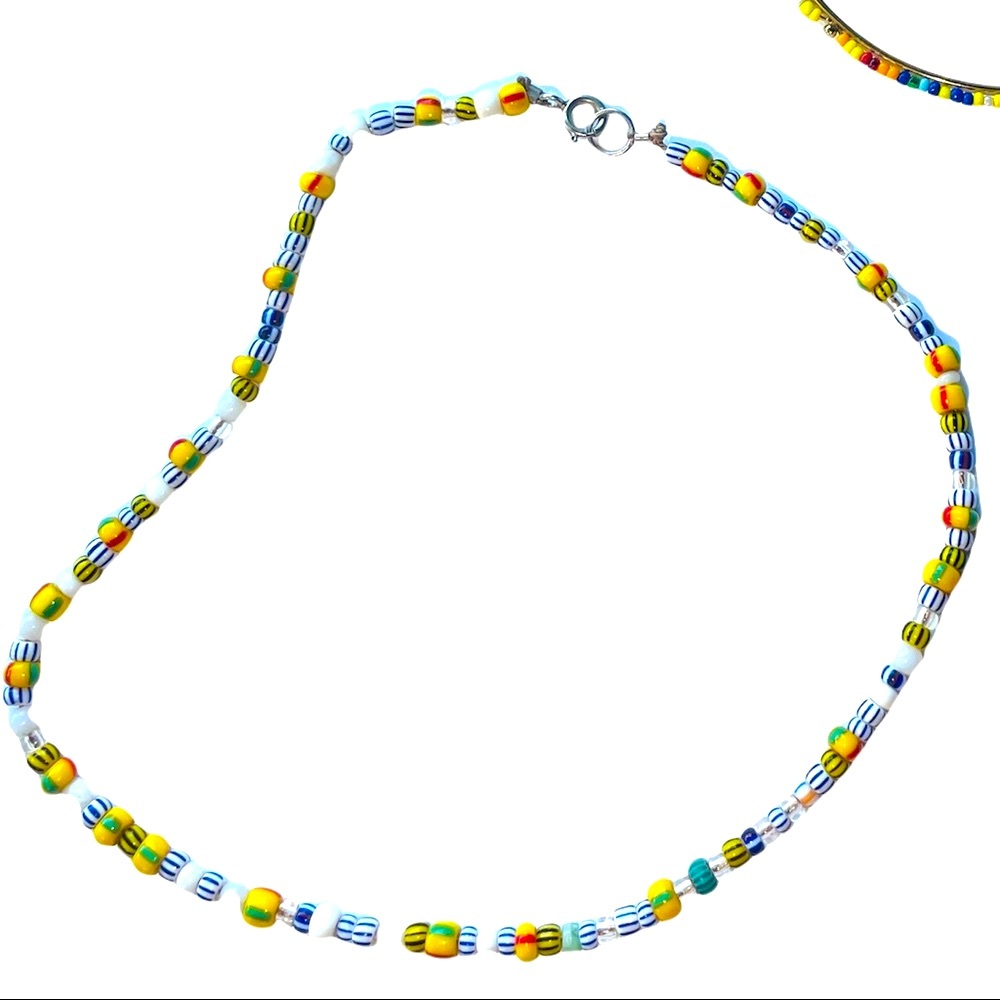 African Trade Bead Handmade on Maui Vintage Choker Necklace Multi Colored